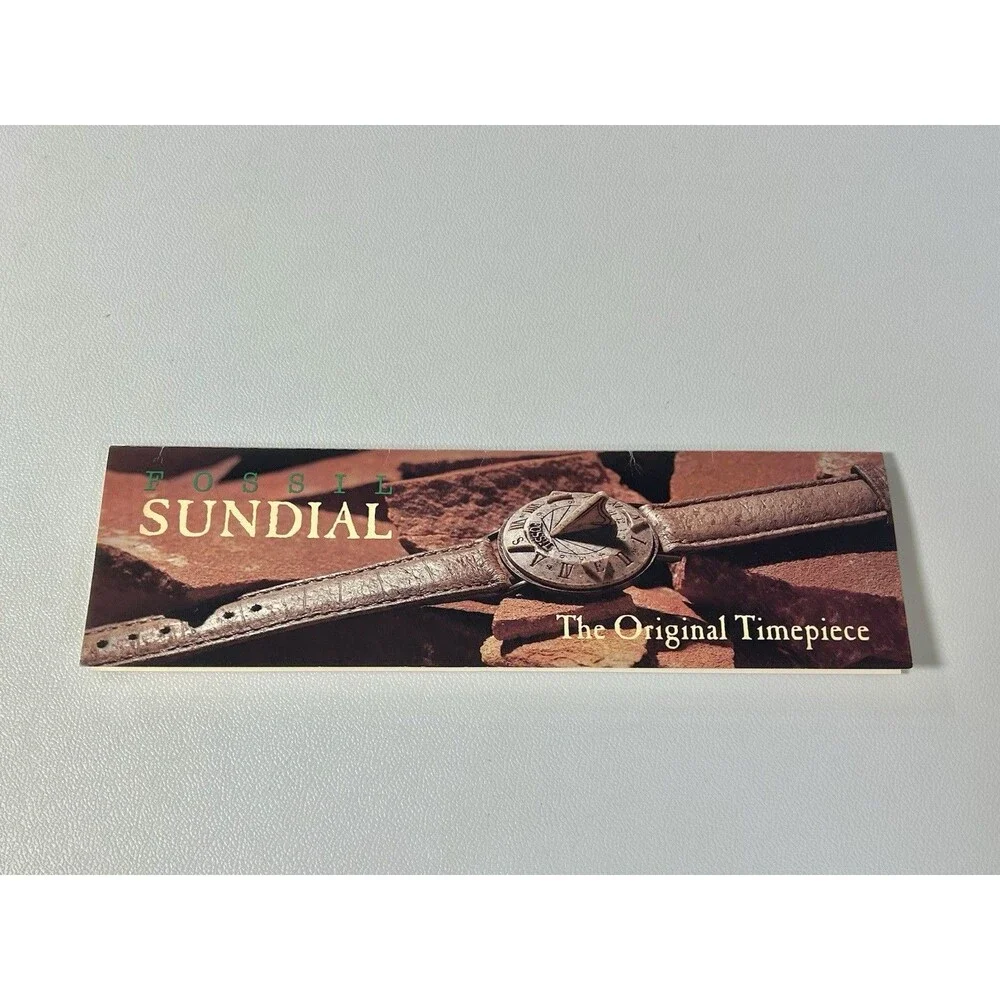 Vintage Sundial Fossil Brown Leather Analog Watch Novelty Wristwatch